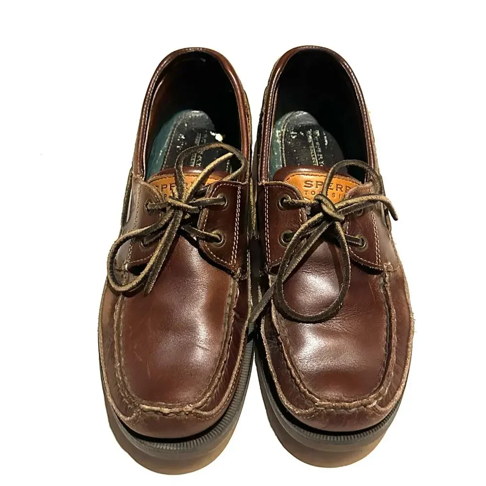 Sperry Top-Sider Mako 2-Eye Canoe Moc Brown Leather Dock Shoes Men's 9.5